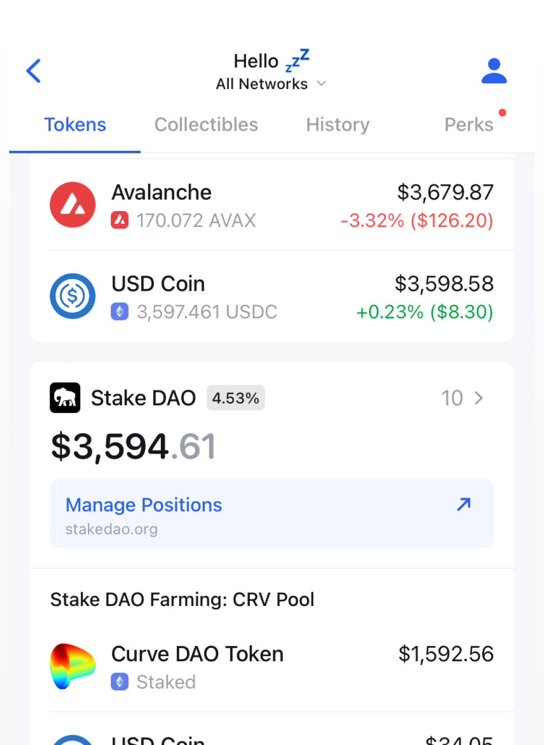 Winvault tokens screen